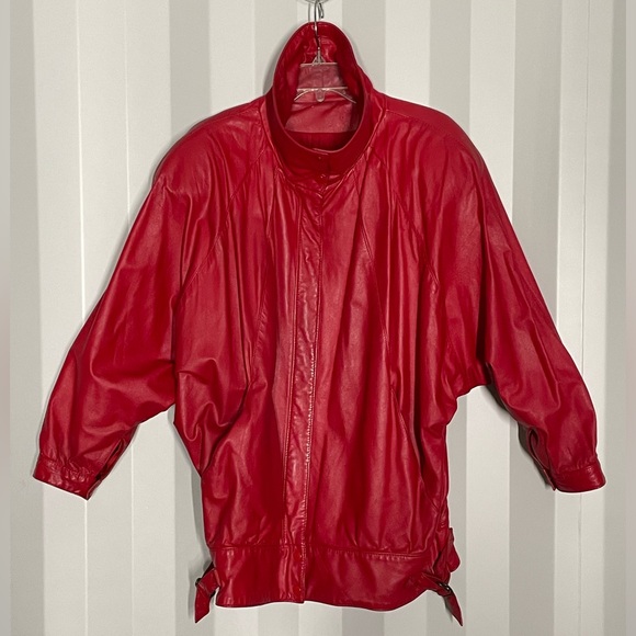 Y2K Vintage 80s Gino Di Giorgio Red Leather Batwing Jacket - Picture 10 of 10